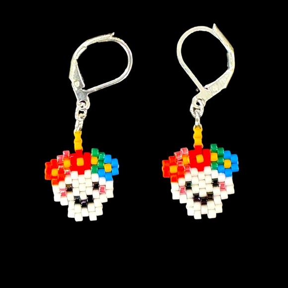 Hand Crafted Jewelry - Handcrafted beaded Dia de Los Muertos leverback earrings Miyuki Delica beads